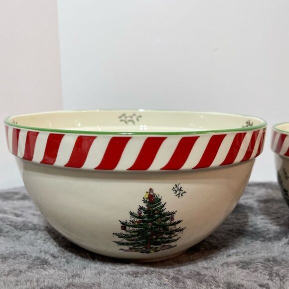 Spode Christmas Tree Peppermint Nesting Bowls set of 2 - Picture 3 of 10